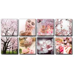 8 pcs Pink Cherry Blossom Ensemble Canvas Mural 48" x 96"