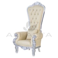 Queen Chair High Back,  Ivory/Cream with Chrome Base
