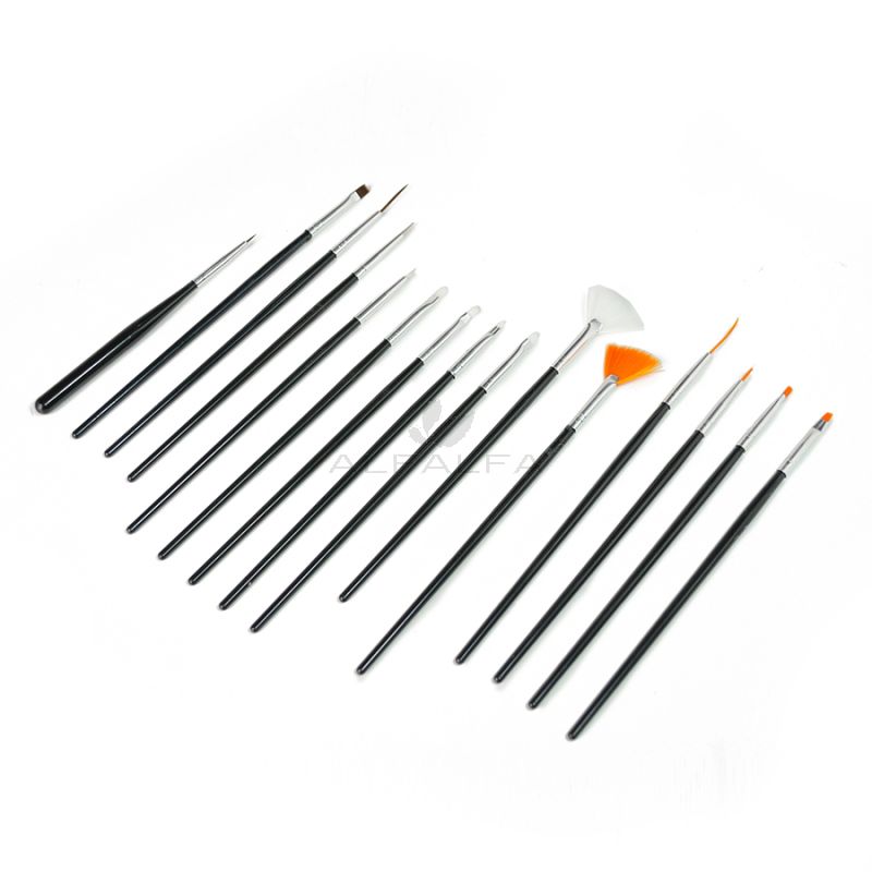 Design Black Nail Art Brush Set - 15 pcs