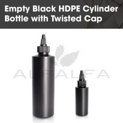 Empty Black HDPE Cylinder Bottle with Twisted Cap