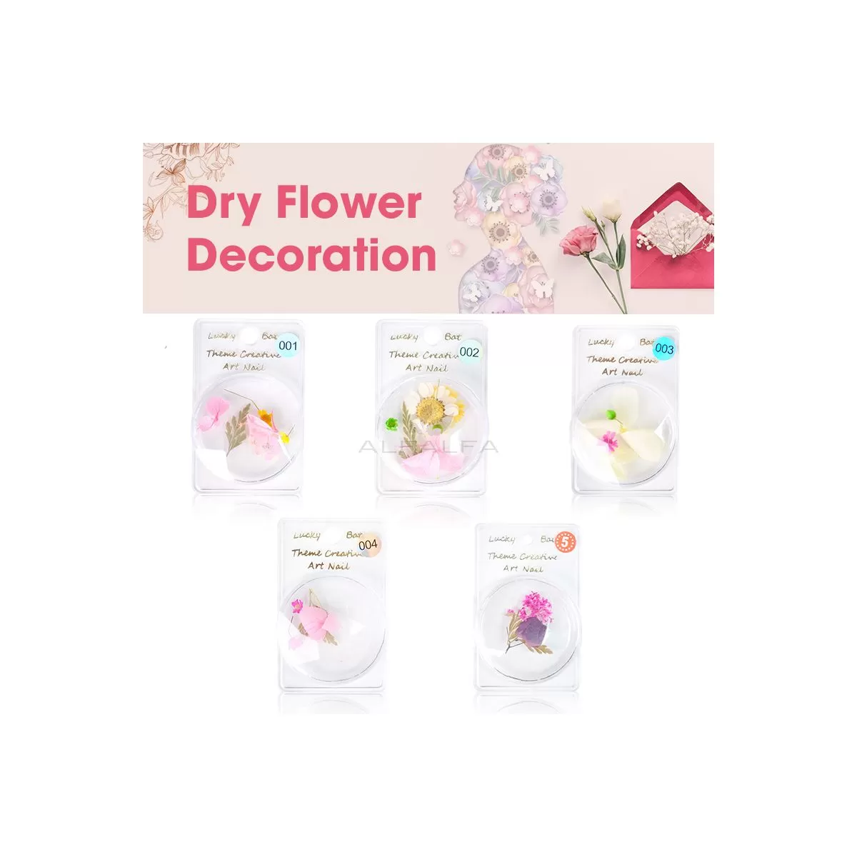 Nail Art Dry Flower Decoration - # 1 - 5  Set of 5