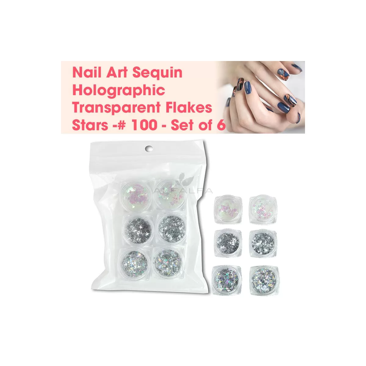 Nail Art Sequin Holo Transparent Flake Stars -# 100 set of 6