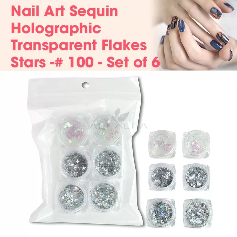 Nail Art Sequin Holo Transparent Flake Stars -# 100 set of 6